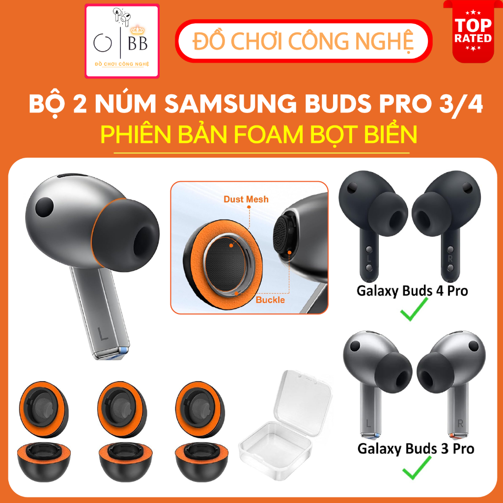 [BỌT BIỂN BUDS PRO 3/4] BỘ 2 NÚM TAI NGHE SAMSUNG BUDS PRO 3/4 FOAM BỌT BIỂN SIÊU ÊM ÁI VÀ KHÍT CHẶT