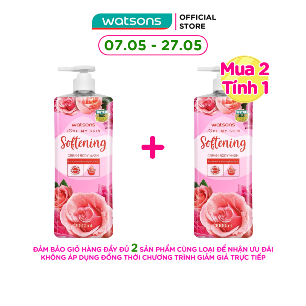 Kem Tắm Watsons Love My Skin Softening Cream Body Wash 700ml/1000ml