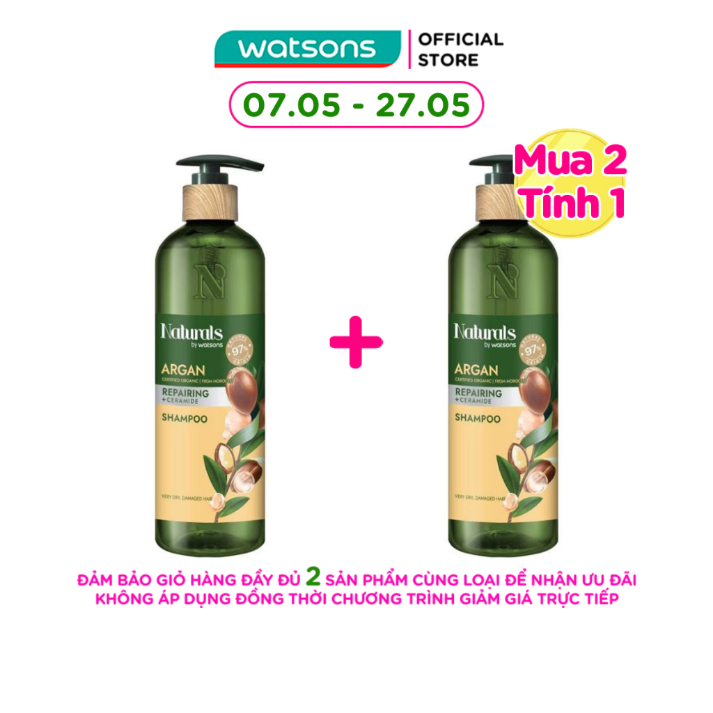 Dầu Gội Naturals By Watsons Repairing Phục Hồi Tóc Hư Tổn Chiết Xuất Dầu Argan 490ml.
