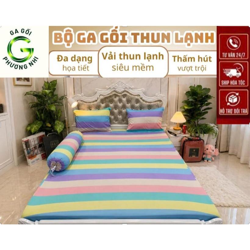 Bộ 4 món , Drap Thun Lạnh Hàn Quốc , Ga Trải Giường Thun Lạnh Họa Tiết Sọc Caro Size Từ 1m2 đến 2m2