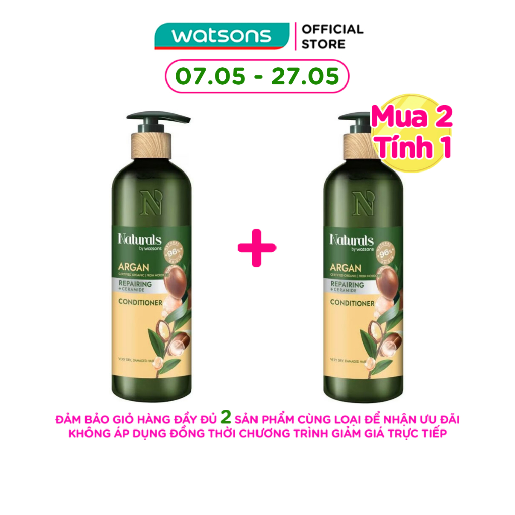 Dầu Xả Naturals By Watsons Repairing Phục Hồi Tóc Hư Tổn Chiết Xuất Dầu Argan 490ml