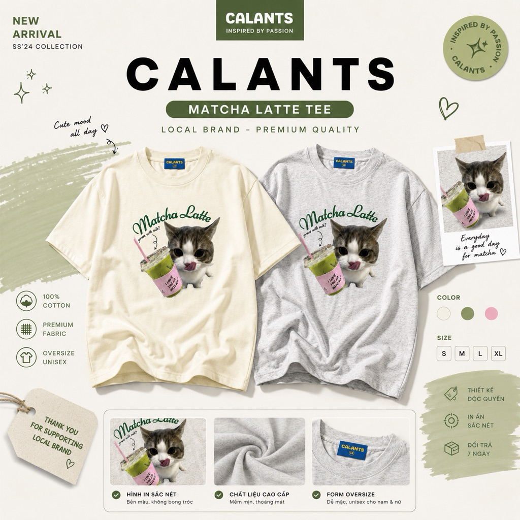 Áo thun Unisex [Matcha Latte Cat]
