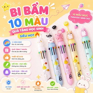 Combo 10 Bút bi bấm nhiều màu dễ thương - QUÀ TẶNG HỌC SINH