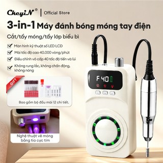 CkeyiN 3 in 1 Máy mài móng tích điện cầm tay Điều chỉnh 40.000 vòng/phút Màn hình LED BB025W