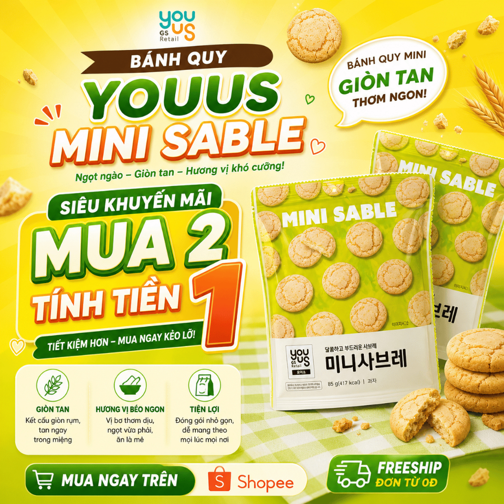[HSD 28/05/2026]Bánh Quy Youus Mini Sable