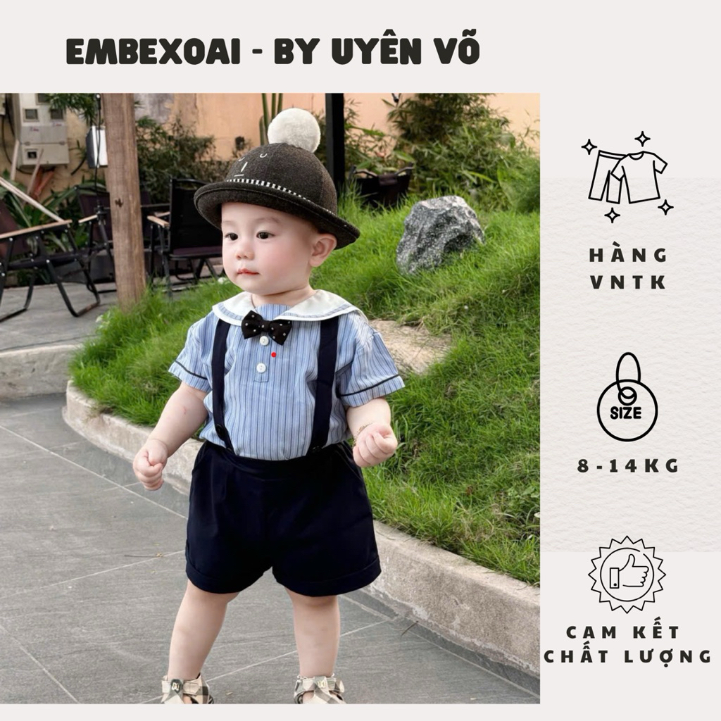 SET 3CR ÁO + YEẾM + NƠ SIÊU XINH TONE XANH CHO BÉ