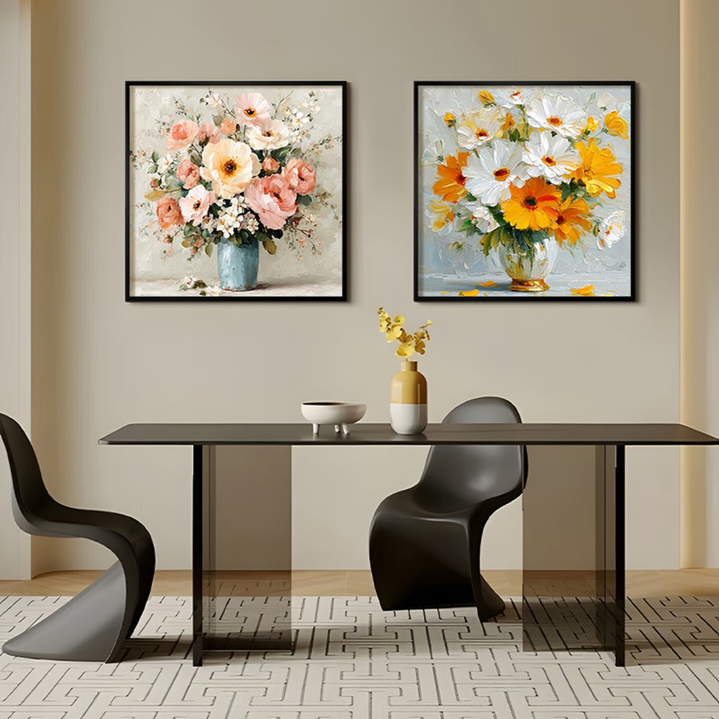 Tranh Canvas Hoa Cúc Vàng Màu Cam - Tranh Phong Cách Scandinavian Hiện Đại - Trang Trí Phòng Ăn Phòn