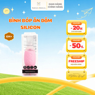Bình bóp ăn dặm silicon có thìa cho bé marcus & marcus, từ 6 tháng - hồng