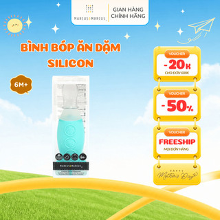 Bình bóp ăn dặm silicon có thìa cho bé marcus & marcus, từ 6 tháng - xanh