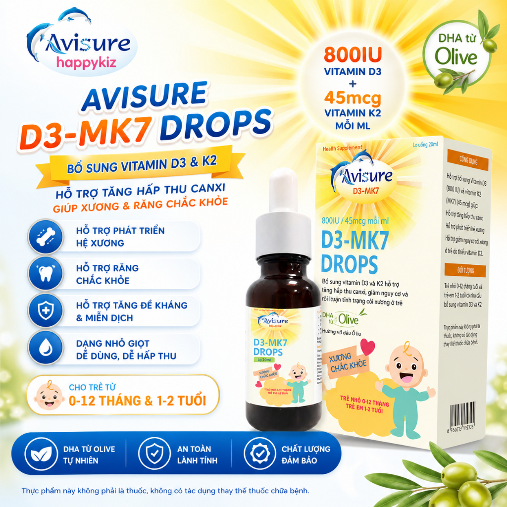 [Tích điểm] TPBVSK Avisure D3MK7 giúp bé Hấp thụ Canxi vượt trội, hỗ trợ cải thiện còi xương