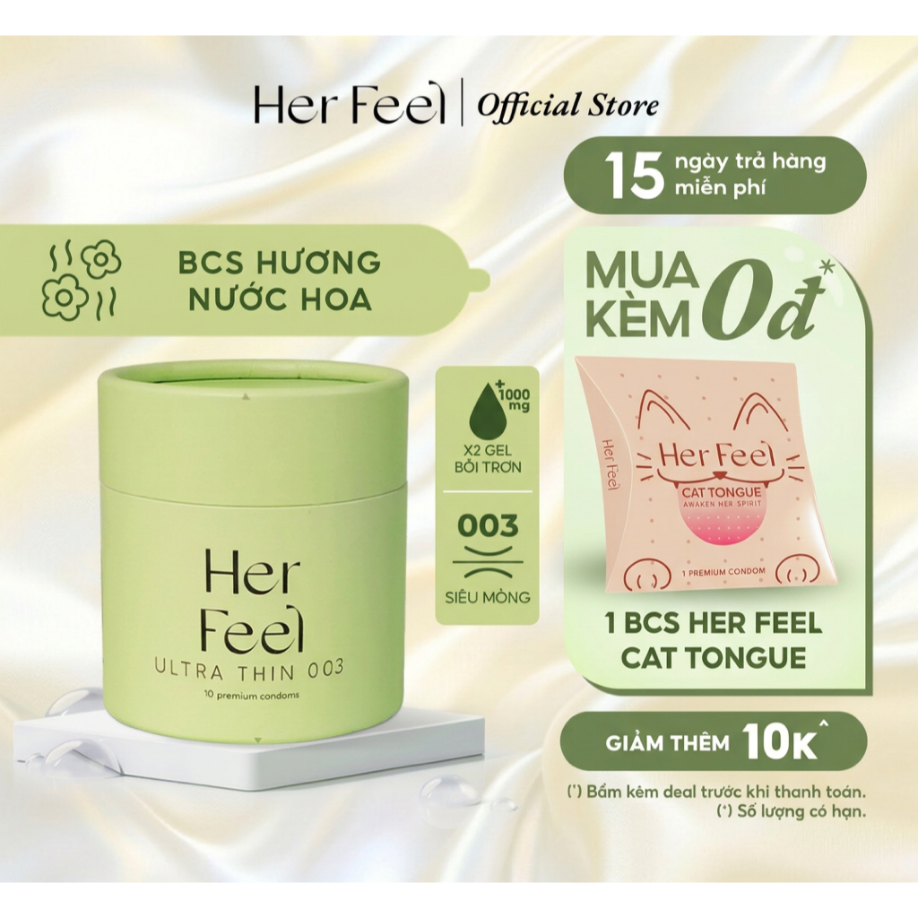 Bao cao su PlayAh Her Feel Ultra Thin 003 Hộp 3/10 Size 52mm Siêu Mỏng Nhiều Gel Cao Cấp