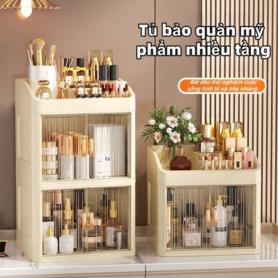 Hộp Lưu Trữ Trong Suốt - Kệ Đa Năng 4 Tầng Cho Mỹ Phẩm & Đồ Dùng Em Bé, Nắp Đậy Chống Bụi Thông Minh