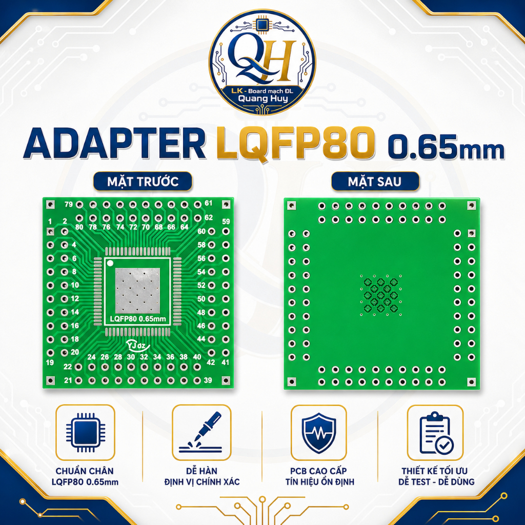 Adapter LQFP80 0.65mm / Đế chuyển chân IC LQFP80 ra DIP dùng test chip, nạp MCU, sửa board