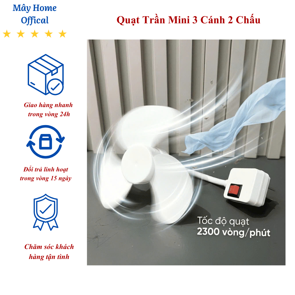 Quạt Trần Mini 3 Cánh 2 Chân Cắm Điện Xoay 360 Độ, Quạt Mini Treo Tường Bếp , Quạt Cắm Điện Để Bàn