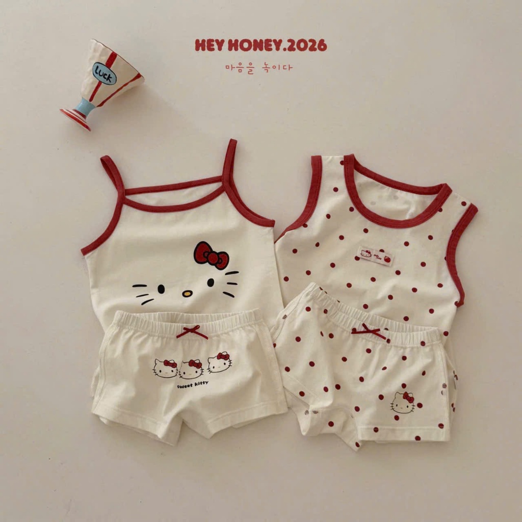 Hey Honey - Set 2 Bộ Ba Lỗ Và Hai Dây size 90-130,Đóng Túi Zip , Đồ Bộ Hey Honey Mùa Hè 2026