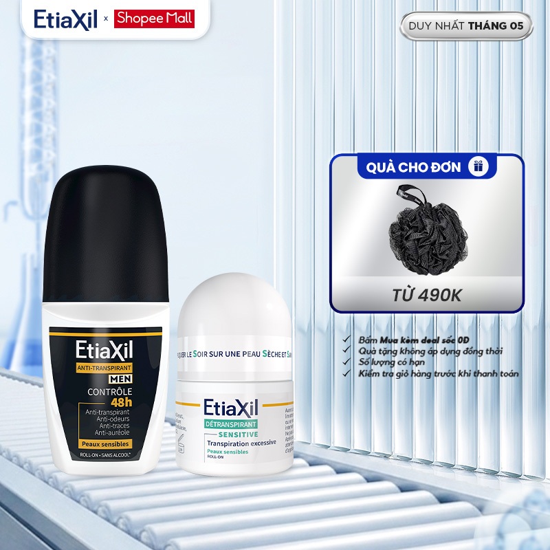 Combo Lăn Khử Mùi Hàng Ngày Etiaxil Men 50ml và Lăn Khử Mùi Ngăn Mồ Hôi Etiaxil 15ml (nhãn xanh)