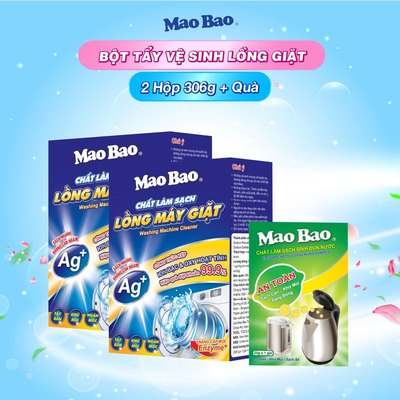 Combo 2 Hộp Bột Vệ Sinh Lồng Máy Giặt Mao Bao 306g, Tặng 1 Hộp Bột Tẩy Cặn Bình Đun 25g