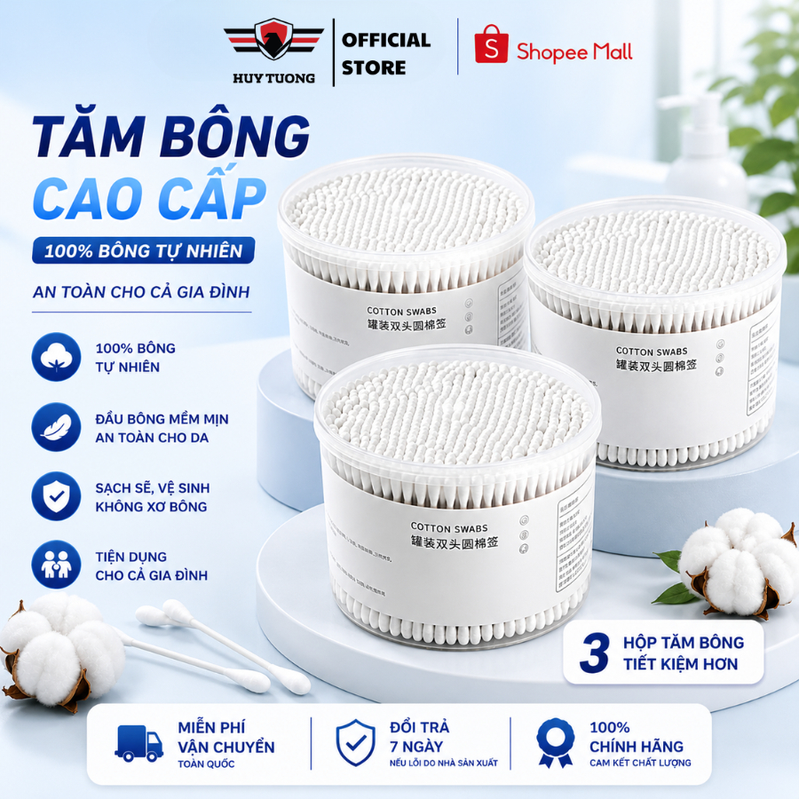 Combo 5 hộp tăm bông ráy tai chất liệu bông COTTON, thân gỗ 2 đầu cứng…