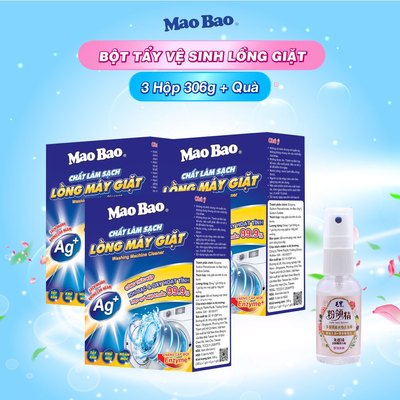 Combo 3 Hộp Bột Tẩy Vệ Sinh Lồng Máy Giặt Mao Bao 306g, Tặng Kèm 1 Chai Tẩy Vết Bẩn Quần Áo 30g