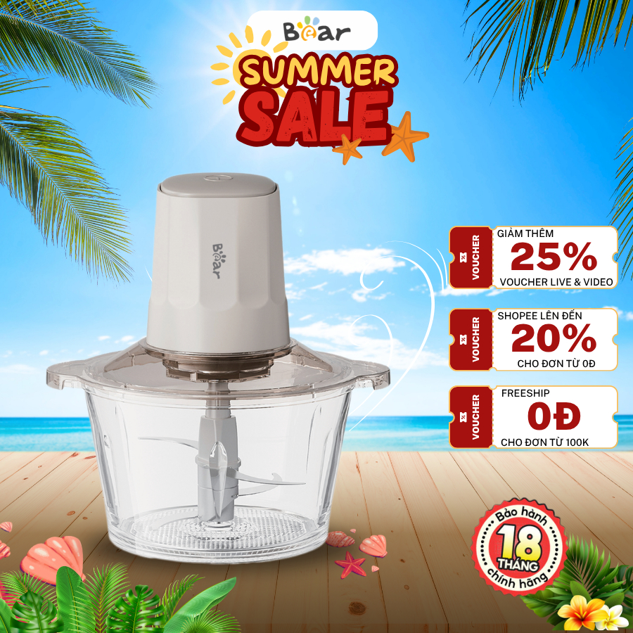 Máy xay thịt mini 1.8L Bear FCH-H036CF, 300W, Đa Năng Xay Tỏi Ớt, Rau Củ, Xay đá bi, BH 18 Tháng | BigBuy360 - bigbuy360.vn