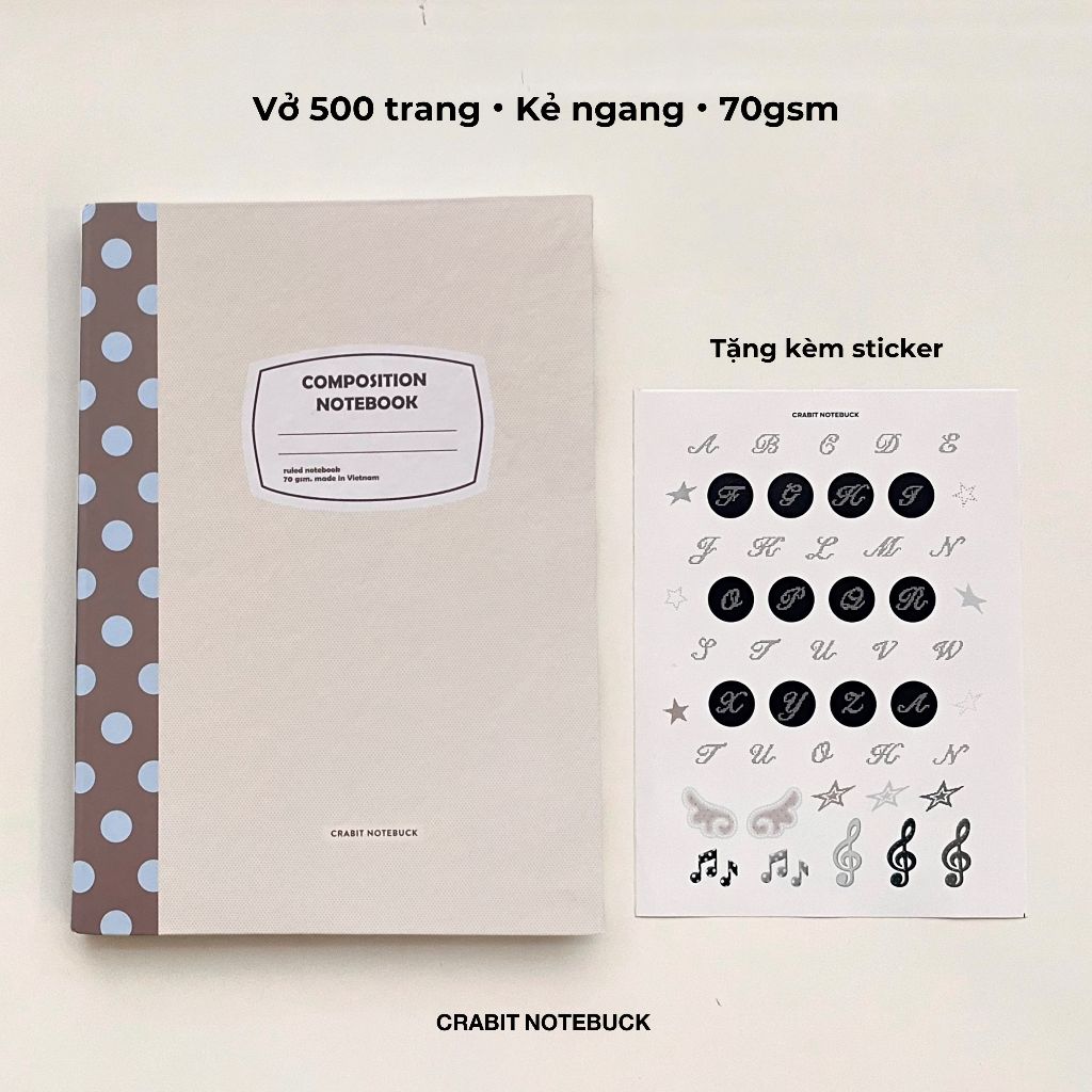[TẶNG STICKER] Vở kẻ ngang 200 300 500 trang vở bìa cứng Composition Crabit polka dot chấm bi