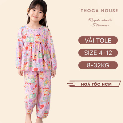 [FORM BABYDOLL] Đồ bộ bé gái tole lanh dài 8-32kg THOCA HOUSE set mặc nhà họa tiết dễ thương