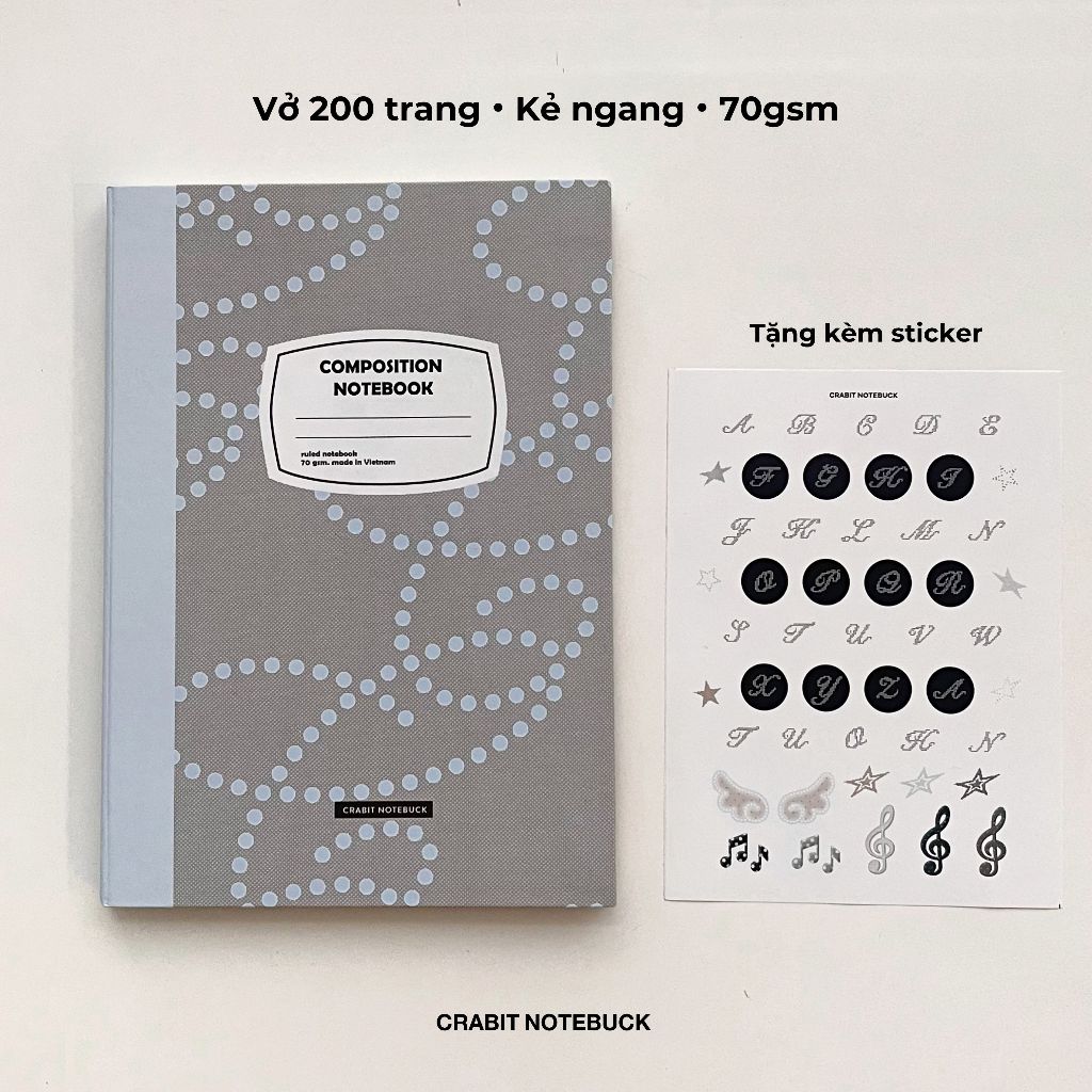 [TẶNG STICKER] Vở kẻ ngang 200 300 500 trang vở bìa cứng Composition Crabit polka dot chấm bi