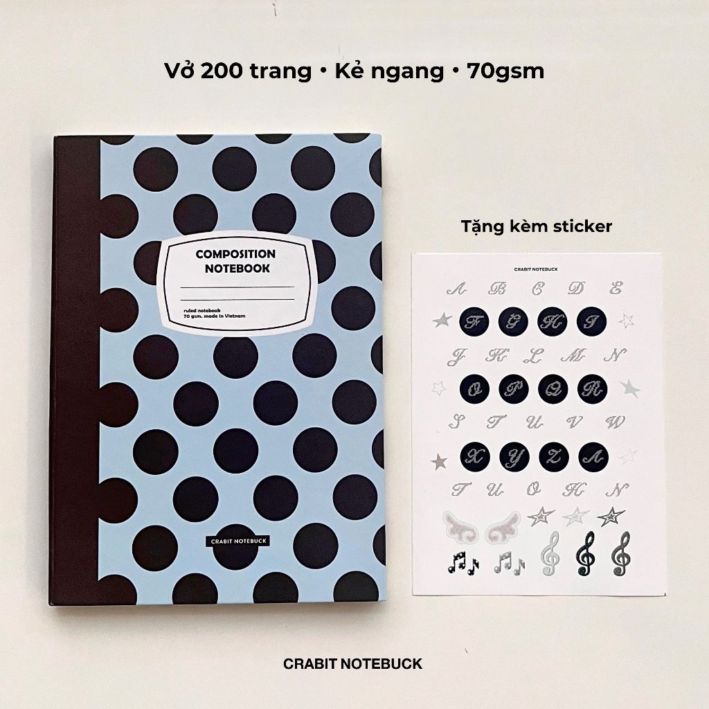 [TẶNG STICKER] Vở kẻ ngang 200 trang 300 500 trang vở bìa cứng Composition Crabit polka dot chấm bi