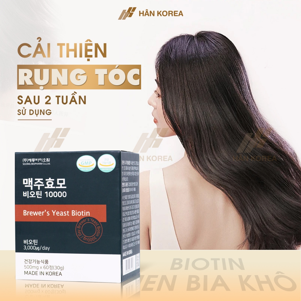 Viên Uống Biotin Mọc Tóc Hàn Quốc 10000mcg, Hộp 60 Viên – Mọc Tóc Nhanh, Giảm Rụng Tóc Sau Sinh, Dày