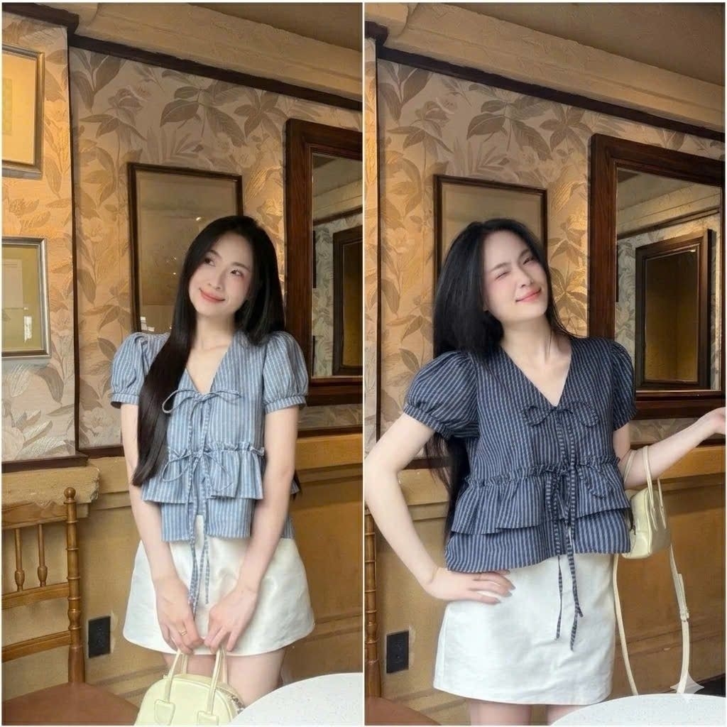 Áo Kiểu BABYDOLL Sọc - BT Fashion - A979 ( Vải Limen Sọc , Mềm Mịn , Sang Trọng )
