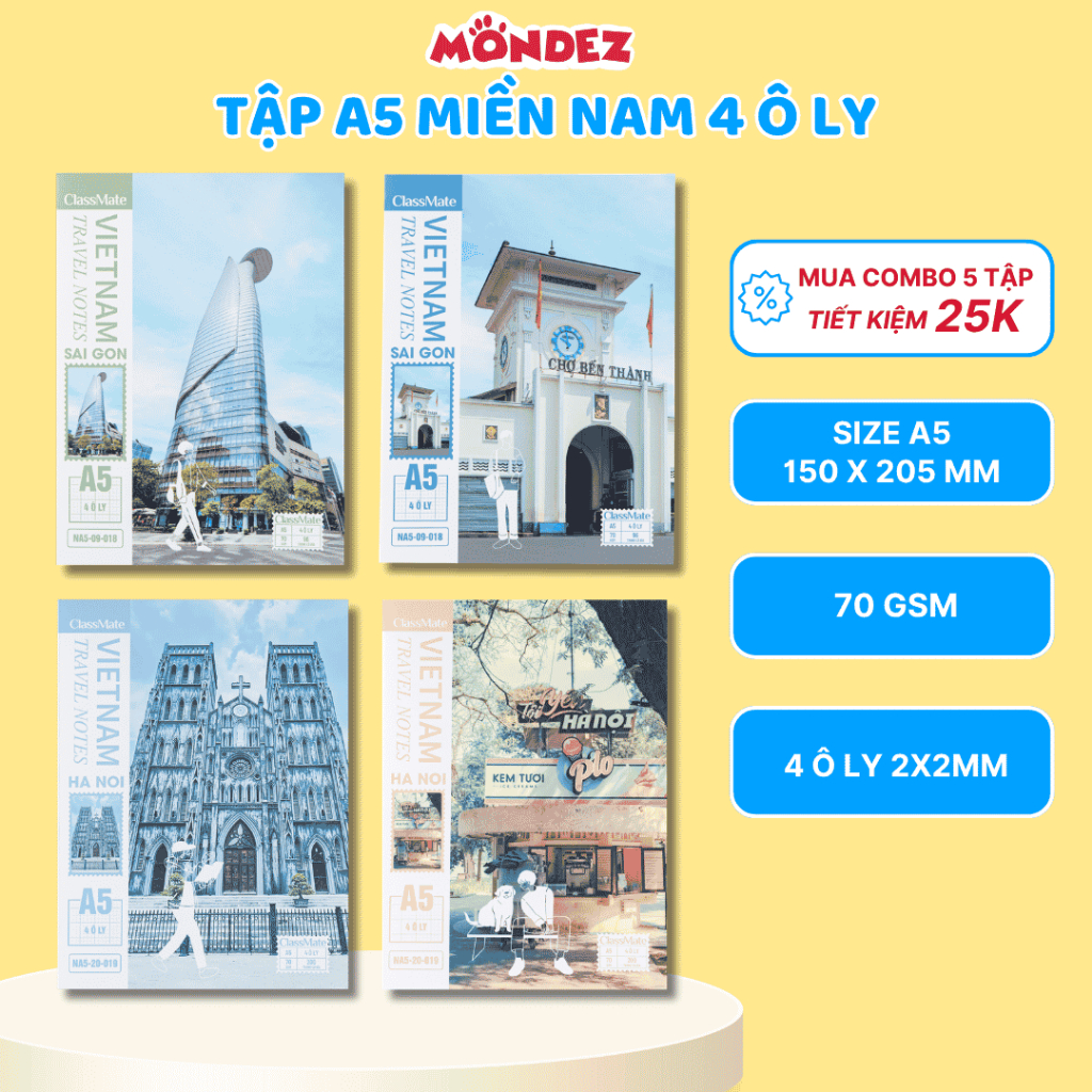 Tập A5/B5 4 Ô Ly Classmate Travel Note 96-200 Trang 70gsm – Vở Học Sinh Miền Nam Giấy Mịn, Viết Êm T