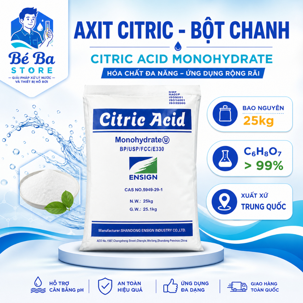 Citric Axit (Bột tạo chua thực phẩm, bột chanh, E330) - Bao 25Kg - Tiện dụng