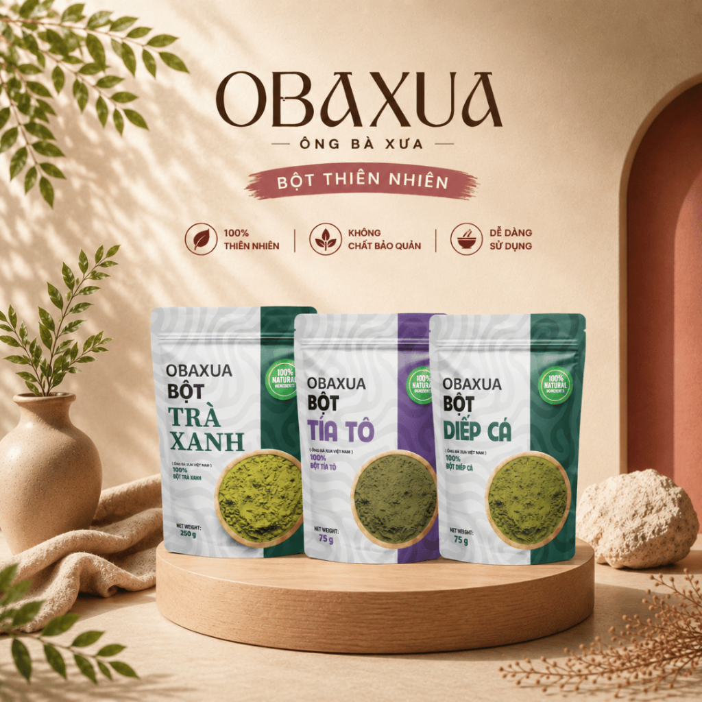 OBAXUA – Combo Thảo Mộc Xanh (Trà Xanh – Diếp Cá – Tía Tô) – 75g/túi