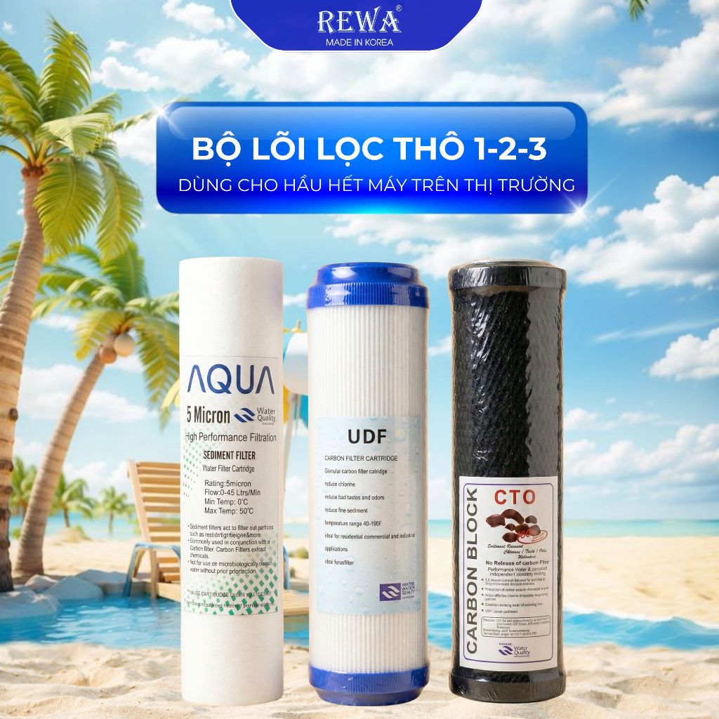 Bộ 3 Lõi Lọc Thô 1-2-3 Dùng Cho Máy Lọc Nước Dùng Cốc Lọc Thô Mutoshi, Kangaroo, Karofi.