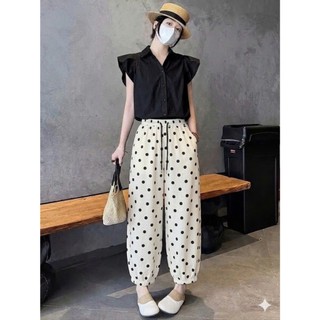 Quần Linen Chấm Bi Nữ Q120, Quần Suông Ống Rộng Cạp Cao Tôn Dáng MiuMiu Fashion