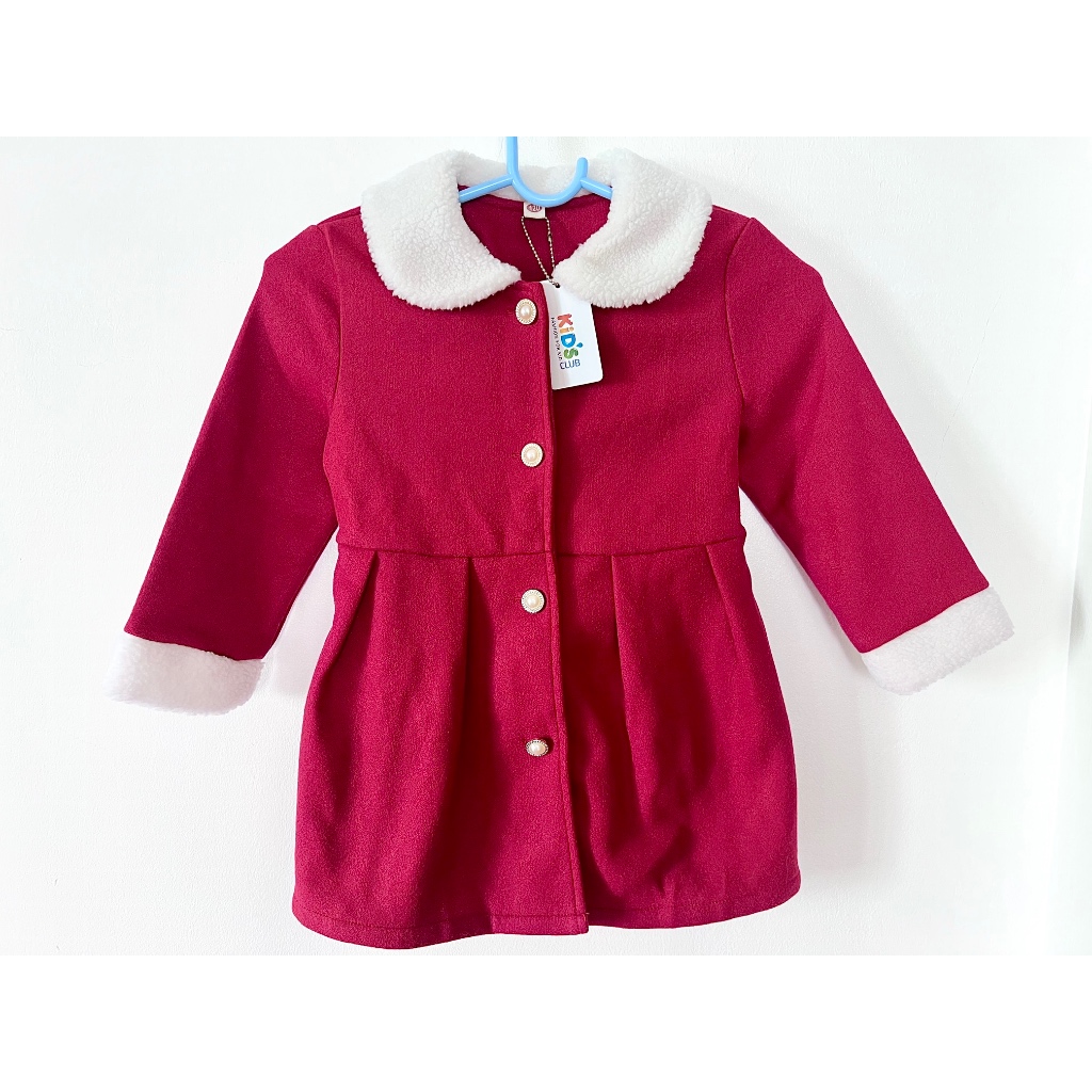 ĐẦM NỈ BÉ GÁI - SIZE 3-4 TUỔI (120CM) - KID'S CLUB - GIÁNG SINH CHRISTMAS NOEL - ĐỎ TƯƠI - CỔ SEN - 