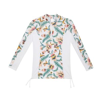 Áo bơi đi biển nữ chống nắng dài tay DECATHLON 500 trắng/họa tiết mã 8800464