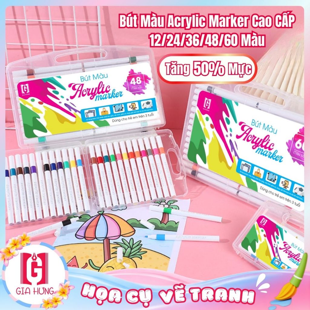 Hộp Bút Màu Vẽ 120 Màu Acrylic Marker Gia Hưng Màu Cao Cấp Không Lem Màu Sắc Tươi Sáng [Gia Hưng]