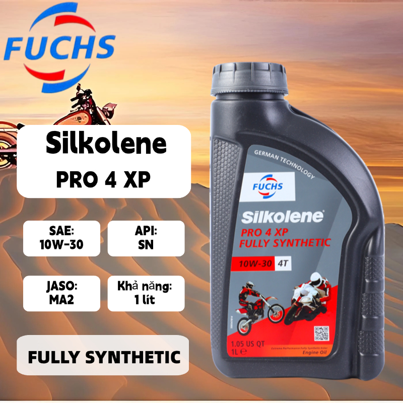 Nhớt Fuchs Silkolene Pro 4 XP 10W30, Nhớt Tổng Hợp Cho Xe Số, Côn Tay Moto PKL, Fuchs 10w30 - Nhập k