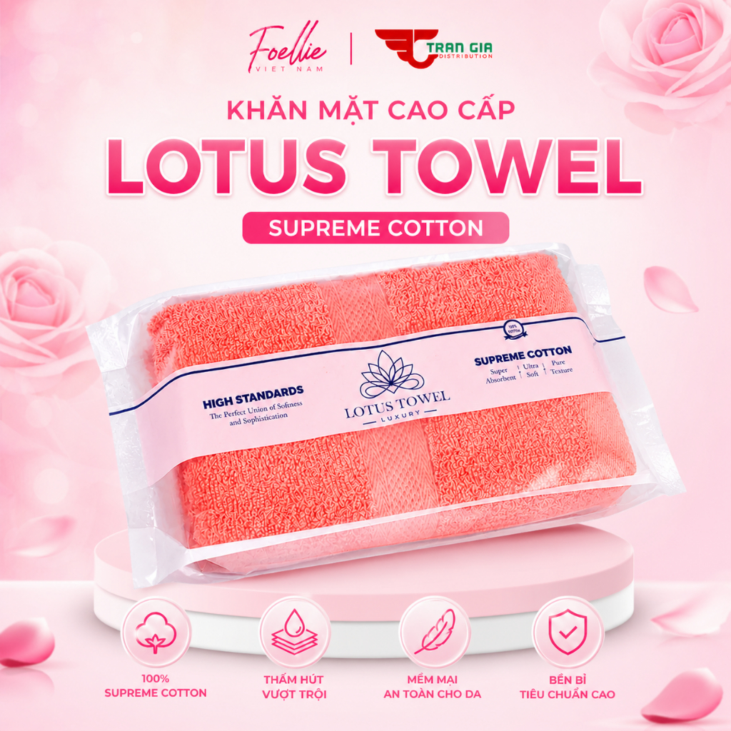 Khăn Lau Mặt LOTUS TOWEL 100% Cotton Cao Cấp Mềm Mịn, Thấm Hút, Không Ra Màu