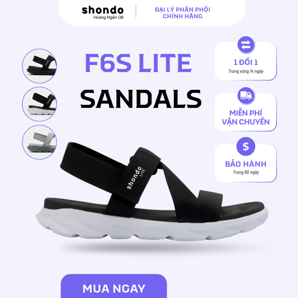Giày Sandal nam nữ Shondo F6S Lite – Đen Trắng | Nhẹ Êm, Bám Tốt, Đi Hàng Ngày