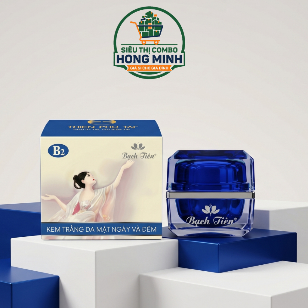 Kem Bạch Tiên B2 Trắng Da Mặt Ngày Đêm Mờ Thâm Quầng Mắt (Xanh Bạc)