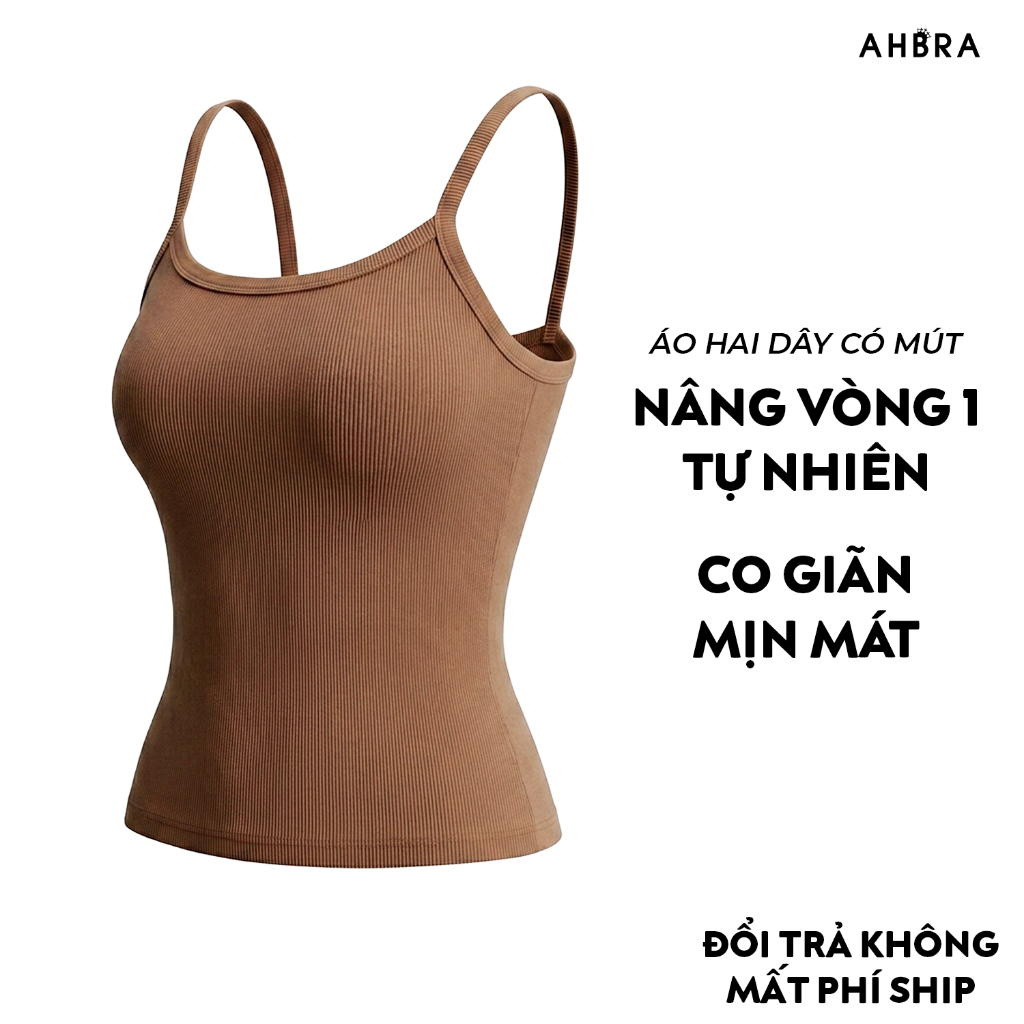 Áo 2 Dây Có Mút Ngực Áo Kiểu Ôm Body Nữ Lót Dày Dặn Co Giãn AHBRA AW08