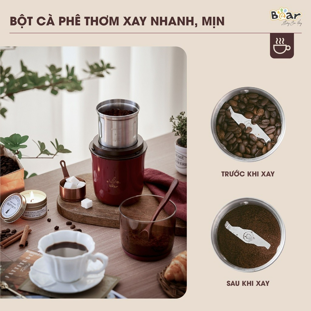 Máy xay hạt khô cầm tay Bear MDJ-A02G3, 200W, Xay nhuyễn hạt cà phê, tiêu, thảo mộc, BH 18 Tháng | BigBuy360 - bigbuy360.vn