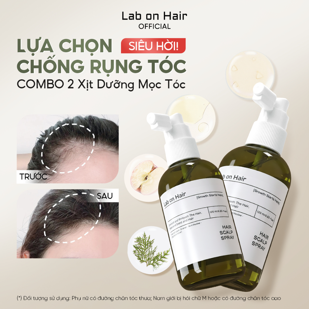 Combo xịt mọc tóc Lab on Hair 160ml xịt dưỡng tóc với giấm táo kích thích mọc tóc Rụng Tóc