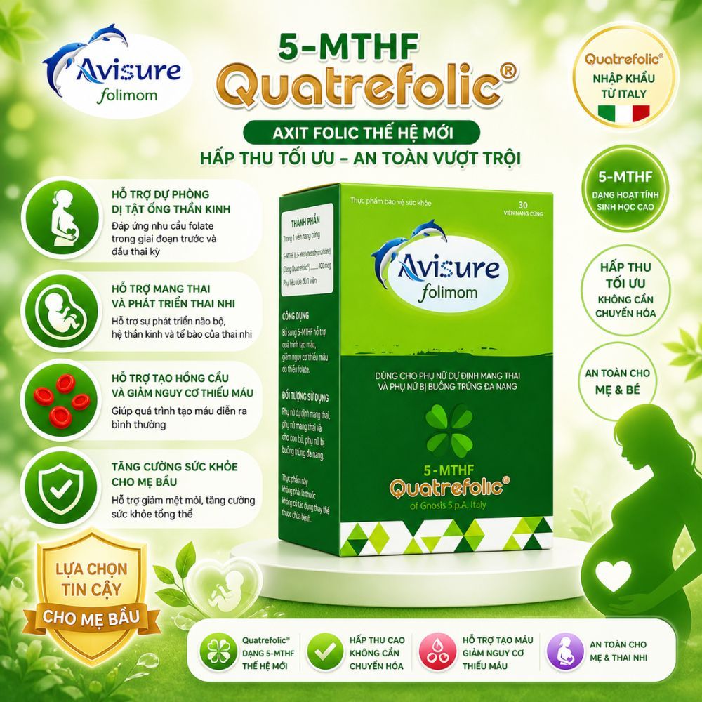 Avisure Folimom – Hỗ trợ thụ thai, bổ sung folate cho phụ nữ chuẩn bị mang thai