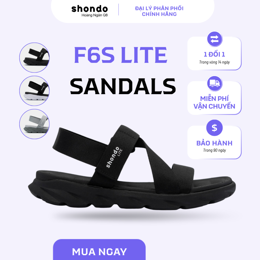 Sandal nam nữ Shondo F6S Lite màu đen – Nhẹ êm, thoáng chân, bám tốt