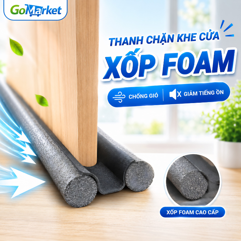 Thanh Xốp Chắn Khe Cửa GoMarket Nẹp Xốp Chặn Cửa Chống Gió Chống Bụi Cách Âm Giữ Nhiệt Máy Lạnh