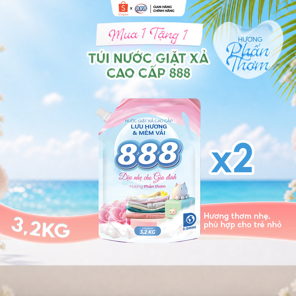 Combo 2 NƯỚC GIẶT XẢ 888 - Hương Phấn Thơm Cao Cấp - Túi 2kg/ Túi 3.2kg/ Can 3.5kg