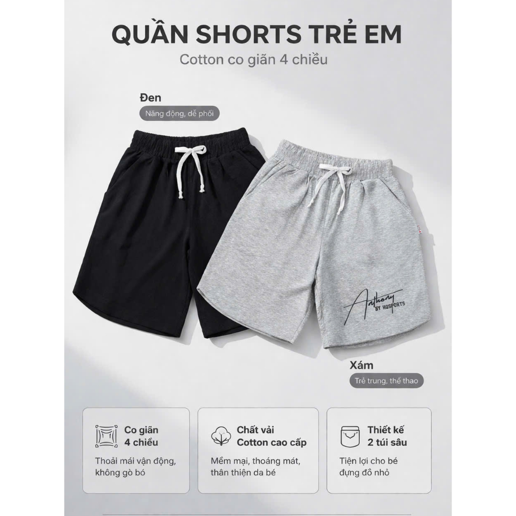 Quần đùi bé trai vát gấu Hqlens chất cotton 4 chiều co giãn, quần short trẻ em size đại 6-14 tuổi nă